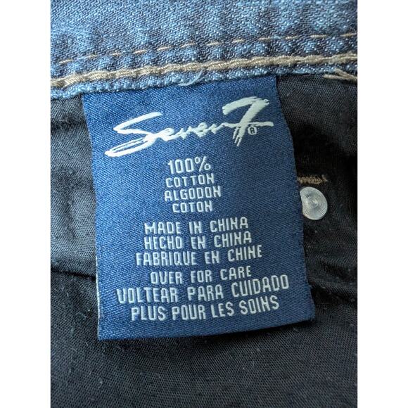 Seven 7 Boot Jeans Mens 34x32 Blue Dark Wash Distressed Flap Pocket - Picture 7 of 11